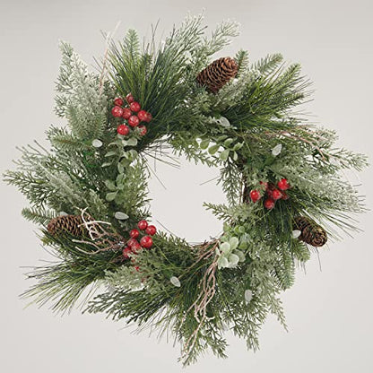18-Inch Pre-lit Christmas Wreath with Battery-Operated LED Lights, Flocked Branches — Indoor & Outdoor Decor
