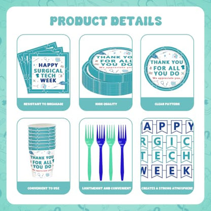 Surgical Tech Party Plate Set - Disposable Plates Cups Napkins Forks Banner for 25 Guests