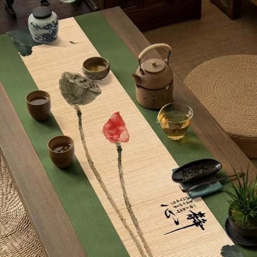 Meditation Asian Style Bamboo Table Runner 12x48 Inch - Zen Chinese Art