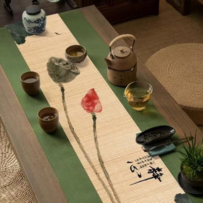 Meditation Asian Style Bamboo Table Runner 12x48 Inch - Zen Chinese Art