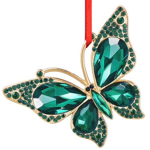 Green Butterfly Christmas Ornament - Metal Keepsake Holiday Decor, 2.5 Inch