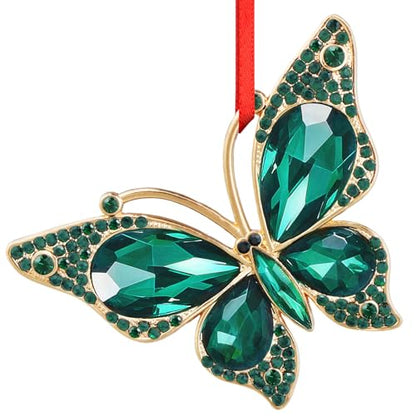 Green Butterfly Christmas Ornament - Metal Keepsake Holiday Decor, 2.5 Inch