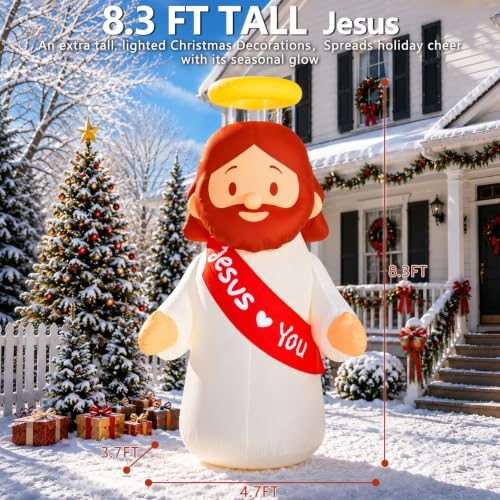 8.3FT Inflatable Jesus Outdoor Decoration with LED Lights and Stable Setup