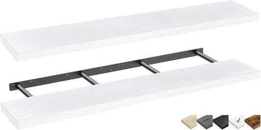 QEEIG Floating Shelves - Extra Long Wall Mounted Shelf for Home Decor | Set of 2, 55.1 x 9.3 Inch, White