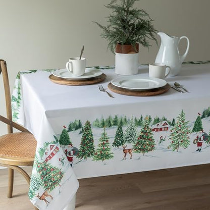 Christmas Wonderland Tablecloth 60 x 84 Inches - Holiday Decor, Watercolor Icons - Benson Mills