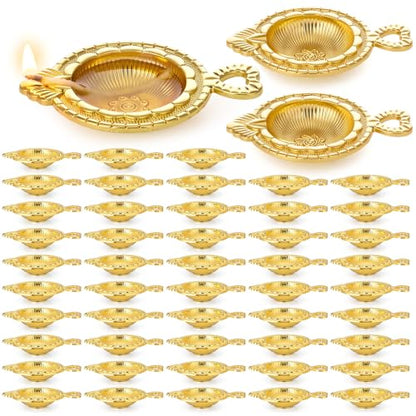 50 Pcs Indian Diwali Kuber Oil Lamps for Puja and Festival Decor - Gold Finish
