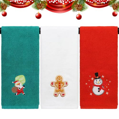 Large Christmas Hand Towels Set - 3 Cotton Holiday Kitchen & Bath Towels