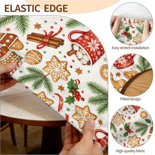 Gingerbread Christmas Fitted Tablecloth 60 Inch Waterproof Elastic Edge