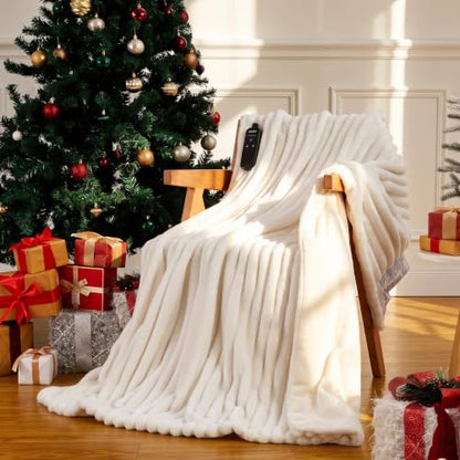 Cream Heated Blanket Electric Throw 50x60 Inch 290 GSM Flannel