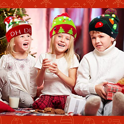 4 Pack Christmas LED Beanie Hat with Colorful Flashing Lights - Holiday Xmas Party Wear