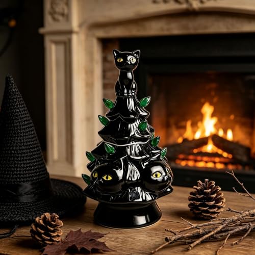 Light-Up Black Cat Halloween Christmas Figurine - Tree Decor, Reusable