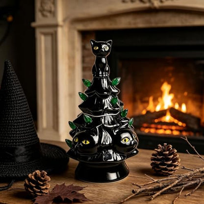 Light-Up Black Cat Halloween Christmas Figurine - Tree Decor, Reusable