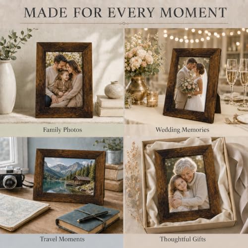 Antique Brown 4x6 Picture Frame - Rustic Vintage Photo Frame with Real Glass