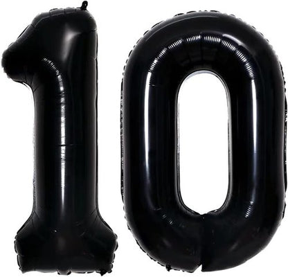 GOER Jumbo Number 10 Balloons - 42 Inch Black Foil Helium Balloons for 10th Birthday & Anniversary Celebrations