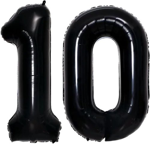 GOER Jumbo Number 10 Balloons - 42 Inch Black Foil Helium Balloons for 10th Birthday & Anniversary Celebrations