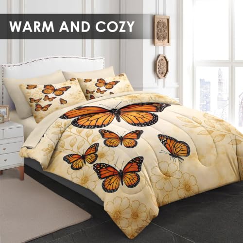 WeCozy Vintage Butterfly Queen Comforter Set - Botanical Bedding, 7 Pieces