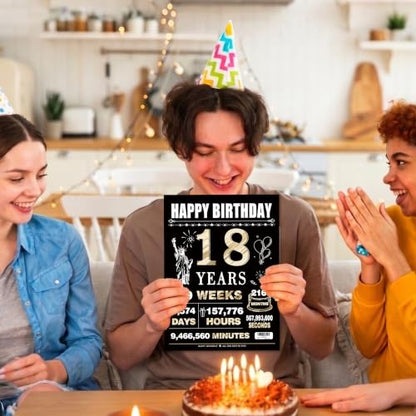 Happy 18th Birthday Card for Her Him Daughter Son - Black & Gold, Large Gift Greeting Card with Envelope & Sticker - Variation LI-393