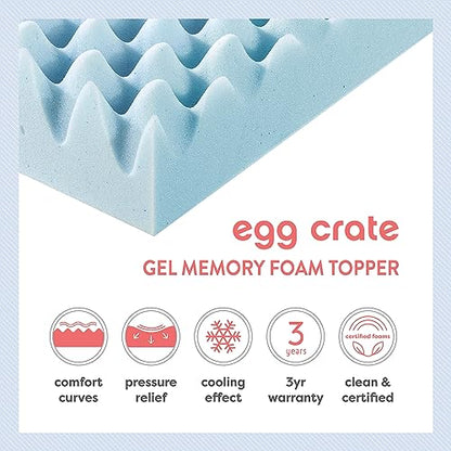 Best Price Mattress 4 Inch Egg Crate Memory Foam Mattress Topper with Cooling Gel Infusion, CertiPUR-US Certified, TwinXL Light Blue