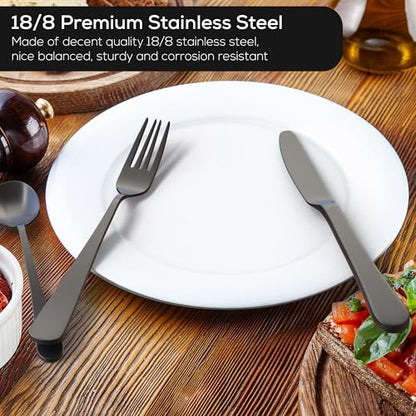 28-Piece Stainless Steel Flatware Set for 4 with Matte Finish - Black and Silverware
