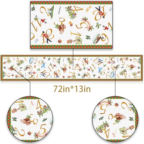 12 Days of Christmas Table Runner Holiday Celebration Decor Picnic Kitchen