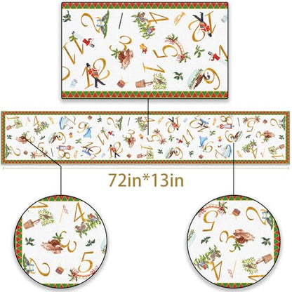 12 Days of Christmas Table Runner Holiday Celebration Decor Picnic Kitchen