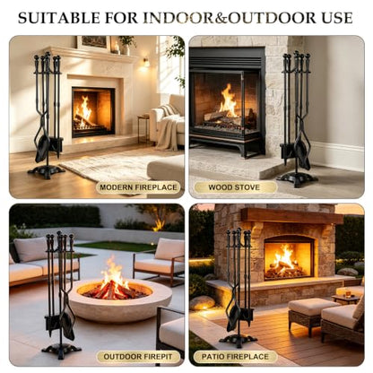 5-Piece Fireplace Tool Set with Stand - Wrought Iron, 29.5 Inches, Black