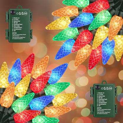 Multicolor Battery Operated Christmas String Lights 2 Pack - 100 LEDs, 8 Modes
