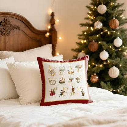 Multicolor 18x18 Inch Farmhouse Christmas Pillow Cover - 12 Days of Holiday Decor