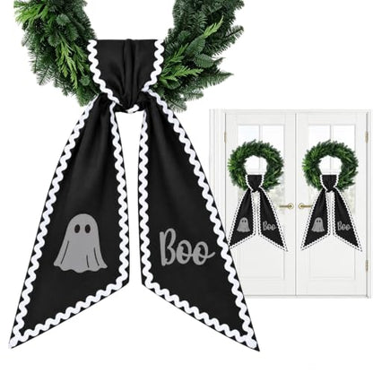 Halloween Ghost Wreath Sash for Front Door - Boo Design, 55 Inch