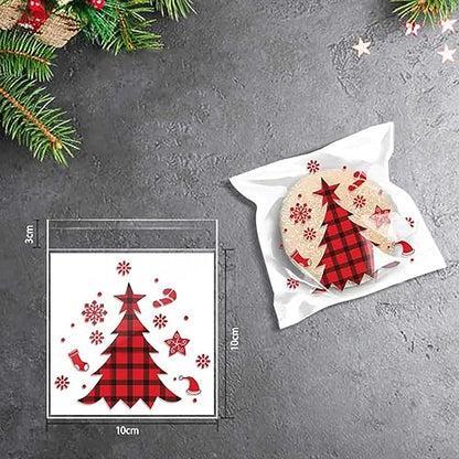 Christmas Treat Bags 100pcs Self-Adhesive Candy & Cookie Packaging Bags