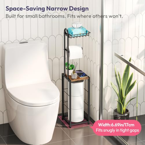 Freestanding Toilet Paper Holder with 4-Tier Storage - Black