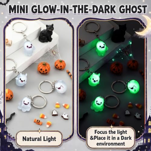 Halloween Ghost Keychains Bulk - Green Glow-in-Dark Set, 24 Pack