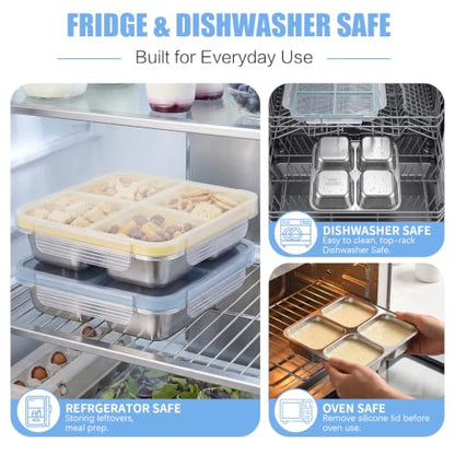 4 Pack Stainless Steel Snack Containers - Leak-Proof 4 Compartments, 3 Cups Each - Variation of THIS listing