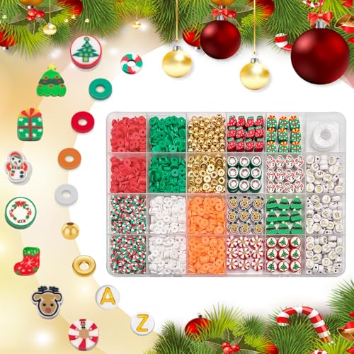 Christmas Polymer Clay Beads Bracelet Making Kit with Gold Beads - 2 Models Included