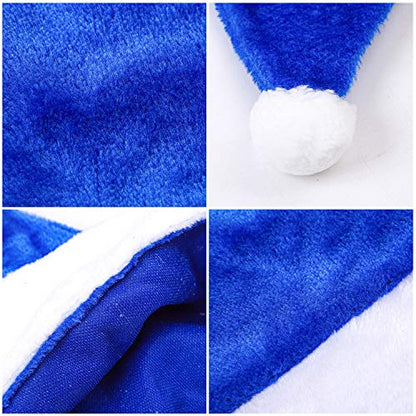 Blue Christmas Hats for Adults - 6 Pack, Santa Hat Holiday Costume