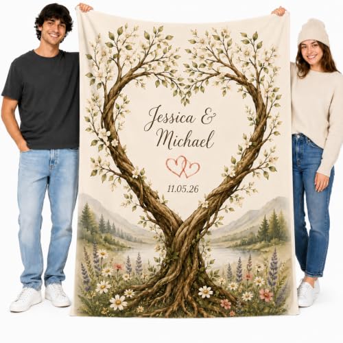 Personalized Wedding Gift Blanket for Couples Heart Tree Design - 02