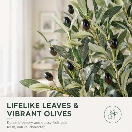 Artificial Olive Tree 7FT Indoor Faux Tree with Green Leaves - Olive Green / 10in
