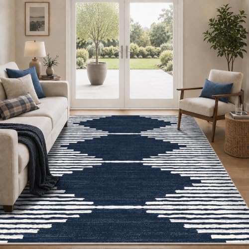 HelloTree Modern Geometric Area Rug Navy 5' x 7' for Living Room