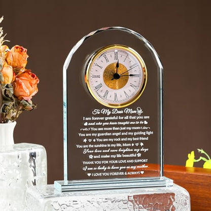 Glass Clock Gift for Mom from Daughter Son - Keepsake Present with Love Message - Mom Gifts from Daughter Son - Mothers Day Christmas Valentine's Day - Mom Gifts