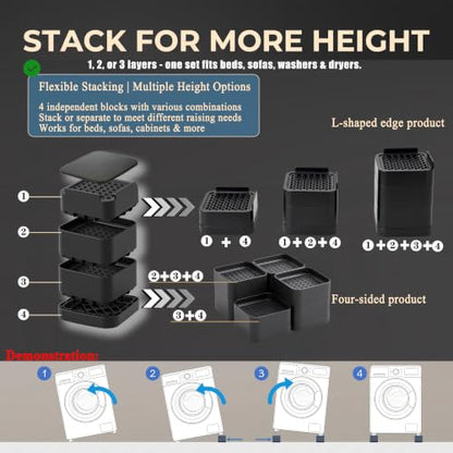 Heavy Duty Bed Risers with Adjustable Stackable Heights for Sofa and Furniture