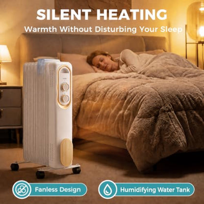 Oil Filled Radiator Space Heater 1500W White, Portable Indoor Climate Control