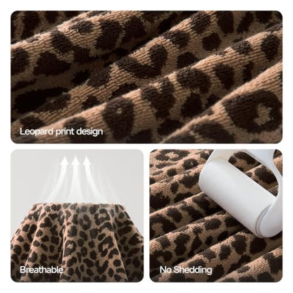 Dark Brown Leopard Print Hand Towel Set of 2 - 100% Cotton, 28x14 Inches