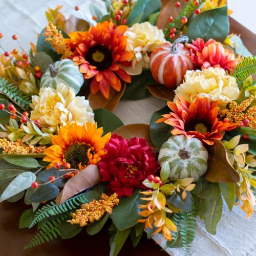 Harvest Fall Wreath for Front Door 24 Inch Autumn Magnolia Decor