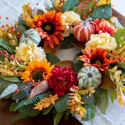 Harvest Fall Wreath for Front Door 24 Inch Autumn Magnolia Decor