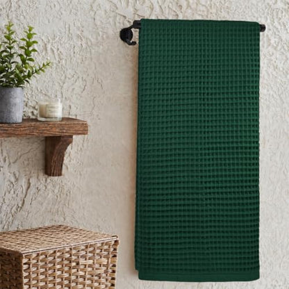 Large Cotton Waffle Bath Towel - 29x60 Inch, Forest Green