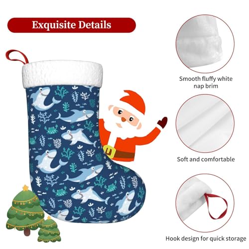 Personalized Christmas Stockings - Cute Shark Blue Kids Holiday Gift, 18 Inch