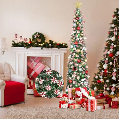Pop Up Christmas Tree 5ft with Timer Lights Decorations - Green & Candy