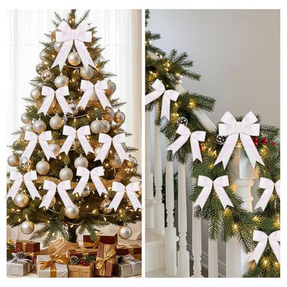 White Christmas Bows Set for Wreaths & Gift Wrapping - 24 Pieces