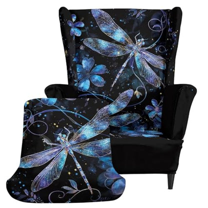 Dragonfly Floral Wingback Chair Cover, 2-Piece Stretch Slipcover for Sofa