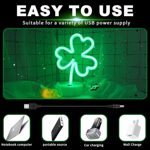 Clover Neon Sign - Green LED Neon Lights USB/Battery Powered, Desktop Decor (Variation: Clover)